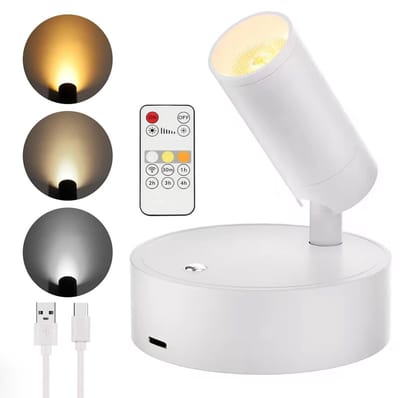 Oplaadbare LED Spotlight Wandlamp - Met Afstandsbediening - Met timerfunctie - Draadloos - Dimbaar - Nachtlampje - 360° - Zonder Boren Zonder - Wit, Warm wit, Warm Licht - Touch Control - Verlichting voor Schilderij Slaapkamer en Woonkamer - 1800MAH