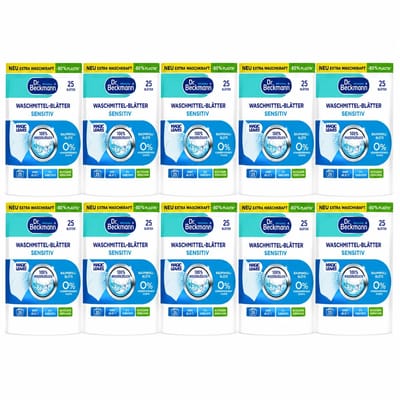 Dr. Beckmann Magic Leaves Sensitive 250 Wasbeurten - Wasmiddelbladen - Parfumvrij - 10 x 25 Wasbeurten