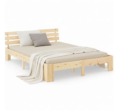 Homestyle4u Tweepersoonsbed - 140x200 cm - Houten bed - Naturel Dennenhout