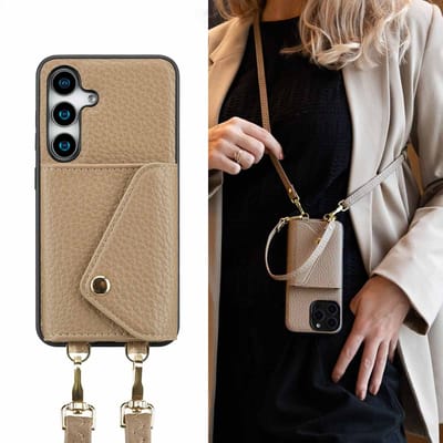 Selencia Hoesje - Geschikt voor Samsung Galaxy S24 / S25 - Sera Koordhoes met pashouder envelop - Taupe
