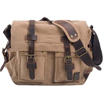 Euro-Amerikaanse Vintage Canvas Crazy Horse Leer Grote Capaciteit Messenger Bag Meerdere Zakken Waterdicht Heren Casual Schoudertas kaki