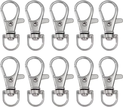 Sleutelhanger Set met 10 Stukken - Draaibare Kreeftensluiting - Karabijnhaak van Metaal - Afmeting 1,26 x 3,7 cm - Geschikt voor Knutselen Sieraden Maken Lederwaren Bagage en Doe-Het-Zelf Projecten - Zilverkleurig