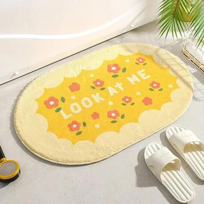 Pluizige Zachte Badmat Antislip Absorberend Entree Vloerkleed Bloemenprints Badkamer Deurmat Voetkussen Doucheruimte Tapijt Woondecoratie L60xW40cm yellow