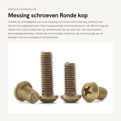 Dailygoods- Machineschroeven M3x30mm - Messing Schroeven - Ronde Kop - Bevestigingselementen - 20 Stuks - Corrosiebestendig