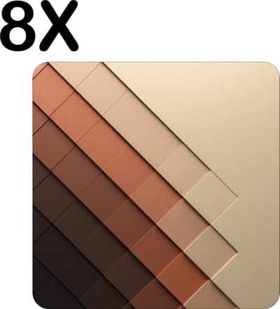 Luxe Placemat - Beige met Bruine Vierkantjes - Set van 8 Placemats - 50x50 cm - 2 mm dik Vinyl - Anti Slip - Afneembaar