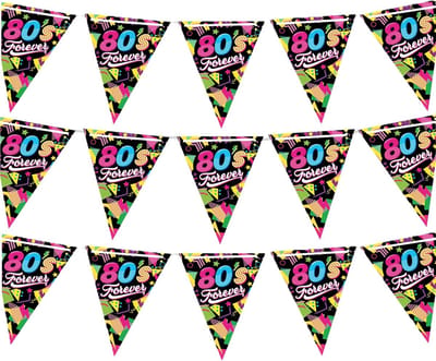 Fiestas Guirca Vlaggenlijn slinger met Eighties print - 3x - 300 cm - karton - Jaren 80/eighties thema