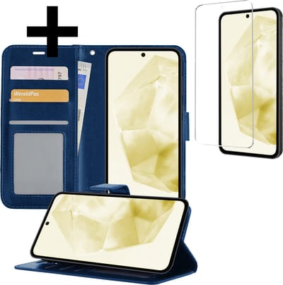 Hoesje - Met Screenprotector - Geschikt voor Samsung Galaxy A35 - Luxe Pasjeshouder - Bookcase Portemonee - Flip Case - Kunstleer Book Case - Flipcase - Book Cover - Walletcase - Portemonneehoes - Telefoonhoesjes - Donkerblauw
