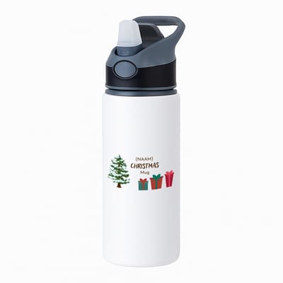 Hacebo® - Kerst kerstboom met cadeautjes met eigen naam waterfles met rietje zwart - Kerstmis - Kerst beker - winter - kerst - christmas - kerst cadeau - water fles - 650ML