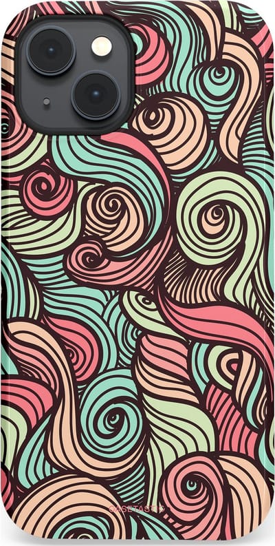 Casetastic hoesje geschikt voor Apple iPhone 14 - MagSafe - Dubbellaagse bescherming - Pastel Swirl Vibes - Fashion Case - Taupe Donkergrijs Saliegroen Grijs