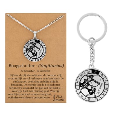 Sterrenbeeld Boogschutter / Sagittarius Ketting + Sleutelhanger - Zilverkleurig - Stainless Steel op Cadeau Kaartje- 60cm - Pax Amare
