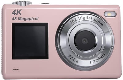 Digitale camera met dubbel scherm - Autofocus 4K 48MP Vloggingcamera Fotocamera met 32GB-kaart, compactcamera, 16x zoom, anti-shake, cadeau voor kinderen, tieners en beginners - roze