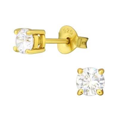 Joy|S - Zilveren oorknoppen 4 mm - ronde oorbellen - kristal - gold plated
