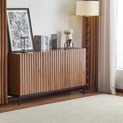 Wishdor Dressoir Met 3 Deuren - 3D Golvend Front - Verstelbare Planken - Anti-Kantelbeveiliging - MDF - Donkerbruin - 150 X 40 X 80 Cm