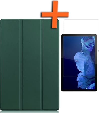 Hoesje - Geschikt voor Lenovo Tab P11 - Met Screenprotector - Trifold Bookcase - Hard Cover - Hardcover Book Case - Tablet Hoes - Donkergroen