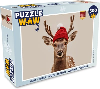 Puzzel Hert - Kerst - Muts - Dieren - Winter - Grappig - Legpuzzel - Puzzel 500 stukjes - Kerstpuzzel - Kerstpuzzels - Kerst - Cadeau - Kerstcadeau voor mannen, vrouwen en kinderen