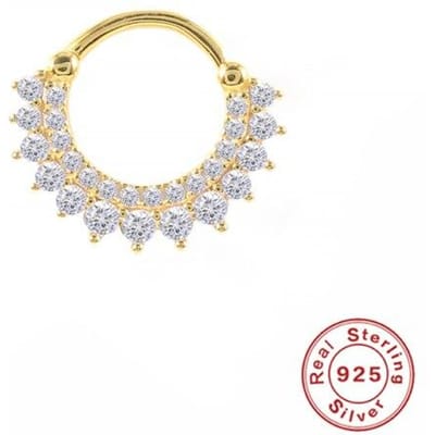 925 Zilver Kristallen Oorbellen Hoops Voor Vrouwen Rond Neusring Piercing Kraakbeen Oorbel Fijne Sieraden Cadeau 1st beige