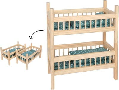 Poppenbed Hout - Poppenwieg Stapelbed - Poppen Verzorgen Spelen - 2-in-1 Design - 44x23x50 cm - Natuurlijk