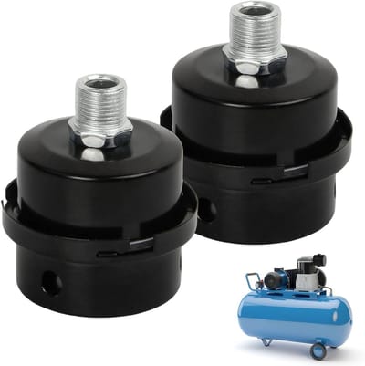 Set van 2 Stuks Luchtcompressor Geluiddempers, 3/8 Inch 16mm Zwarte Metalen Zuigfilter voor Stille Compressors en Boilers
