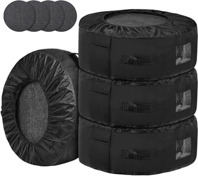 Bandentassen set met viltpads voor schoon transport en opslag - 4 banden tot 20 inch - waterafstotend en afwasbaar - zwart.
