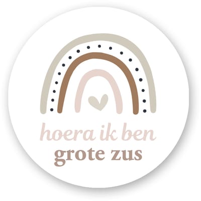 25x Sluitstickers geboorte – Hoera ik ben grote zus – 25 stuks – 4 cm – Regenboog design- Sluitstickers Pimp Studio