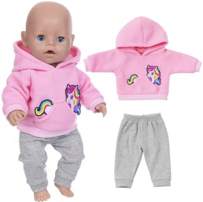 Roze-grijze Unicorn Joggingspak “Geschikt voor Baby Born” - Accessoire en Kleertjes voor je 36 + 43 cm BabyBorn Pop