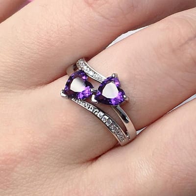 Huitan Stijlvolle Damesringen Zilverkleurig Dubbel Hartvormig Kubieke Zirconia Bruiloftsring Voor Vrouwen Meisjes Leuk Cadeau Voor Verjaardag 6 gray
