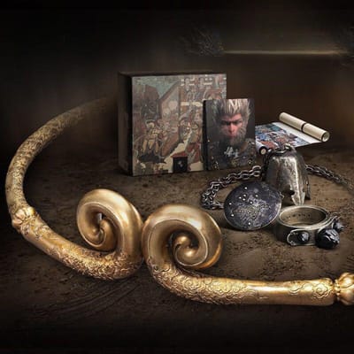 Ornement mythique Black Myth Wukong Périphérie de jeu Collier fait main Bague Badge Créole en or Collection Sun Wukong Set of 4