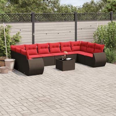 vidaXL - 11-delige - tuinbankset - met - kussens, - bruin - polyrotan