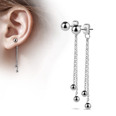 Oorbellen vrij vallende balletjes ketting - zilver - LMPiercings