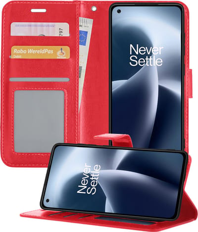 Hoesje - Geschikt voor OnePlus Nord 2T - Luxe Bookcase - Walletcase Hoes - Portemonnee - Cover - Telefoonhoes - Rood