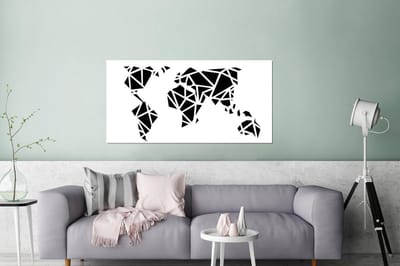 Wanddecoratie Metaal - Aluminium Schilderij Industrieel - Wereldkaart - Artistiek - Zwart - Wit - 100x50 cm - Dibond - Foto op aluminium - Industriële muurdecoratie - Voor de woonkamer/slaapkamer