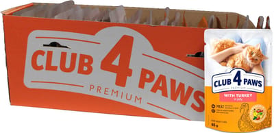 Kattenvoer Club 4 Paws - Kalkoen in Gelei - Compleet Natvoer 24x85g met Omega 3 en 6