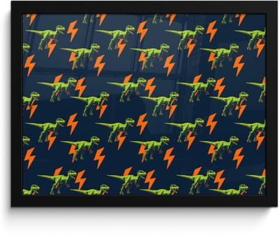Poster in lijst - Fotolijst 40x30 cm - Posters - Bliksemschichten - Oranje - Dinosaurussen - Posterlijst zwart - Decoratie - Wanddecoratie woonkamer - Muurdecoratie slaapkamer