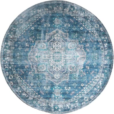 Vloerkleed Nora Petrol Rond ø120 cm - Laagpolig Vloerkleed – Vintage / Klassiek Design