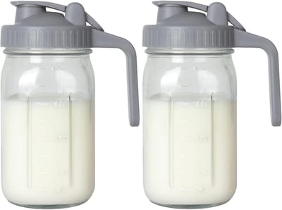 KZQ Set van 2 glazen moedermelkpotjes (grijs), met deksel, inhoud 950 ml, lekvrij en druppelvrij, geschikt voor bewaring in de koelkast.