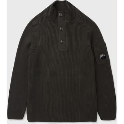 FULL RIB COTTON HALF BUTTON LENS SWEATER