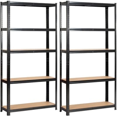 Dubbele Zwarte Stalen Opslagrek 90x30x180 cm - 10 Planken - Voor Garage & Schuur - Zelfmontage