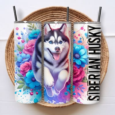 Siberische Husky Tumbler cadeau honden beker met rietje - Geïsoleerde roestvrijstalen drinkbeker met deksel - Thermosbeker - Thermosfles - Schoolbeker- Cadeau voor hondenliefhebber - Draagbare thermosfles - Huisdier cadeau - Huisdier - Koffiebeker