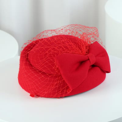 Dames wollen baret met sluier & strik | Franse Vintage stewardessenhut | Hotelreceptie optreden ONE  SIZE gray