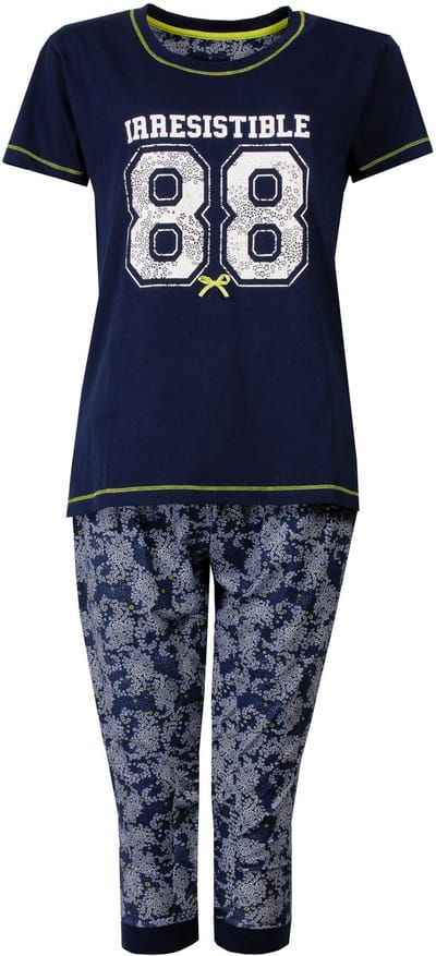 Irresistible Dames Pyjama - 3/4 Broek - Korte Mouwen - Donker blauw - Maat M