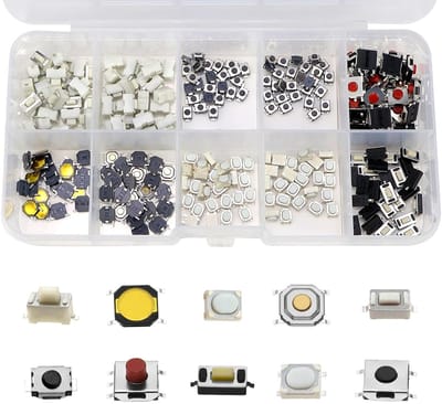 250 Stuks Tactiele Drukknoppen Micro Switch voor Auto Afstandsbediening met Plastic Opbergdoos - Duurzaam, Betrouwbaar en Compact