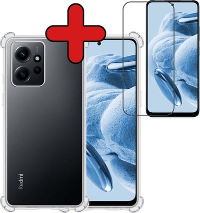 Hoesje - Met Screenprotector - Geschikt voor Xiaomi Redmi Note 12 4G - Sterk & Shockproof - Back Cover - Siliconen Case - Telefoon Hoes - Shock Proof - Telefoonhoes - Transparant