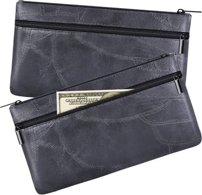 Zipper Geldtas PU Leer Textuur 280mm x 155mm met Dubbele Vakken voor Contant Geld, Paspoort en Cosmetica - Zwart, One Size