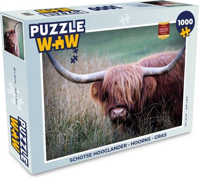 Puzzel Schotse Hooglander - Hoorns - Gras - Legpuzzel - Puzzel 1000 stukjes volwassenen