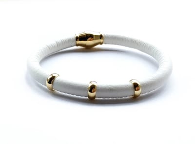 NIEUW! Jolla - dames armband zilver - goudkleurig - leer - magneetsluiting - bedels - Single Gold - Wit