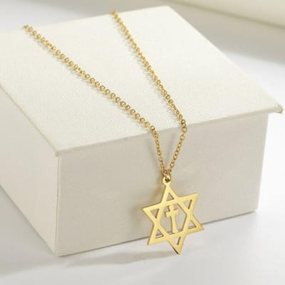 Mannen Vrouwen Trendy Magen David Ster Hanger Ketting Israël Joodse Rvs Ketting Ster Van David Cross Charm Choker Sieraden beige