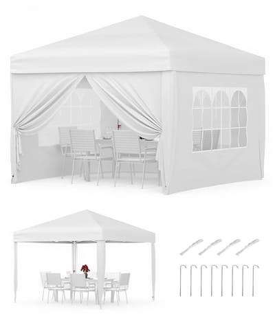 HOB Partytent - 3x3 M - Opvouwbaar - Waterproof - Partytent met Zijwanden - Easy up Partytent Dicht of Open - Partytent Inklapbaar - Wit