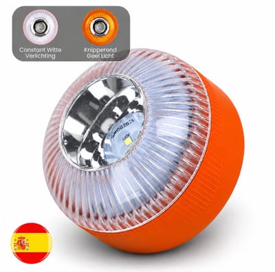 PureVolt V16 Noodlamp Spanje – Magnetisch Alarmlicht Auto – Zwaailicht Noodsignaal – LED 360° Waarschuwingslamp – Inclusief 9V Blok Batterij – Rood