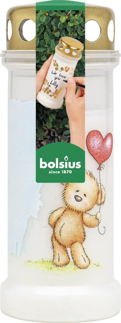 Bolsius - Note from the Heart - Herdenkingslicht - Met deksel - Knuffelbeer - 70 branduren
