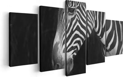 Artaza Canvas Schilderij Vijfluik Zebra Kop Vanaf De Zijkant - Zwart Wit - 100x50 - Foto Op Canvas - Canvas Print